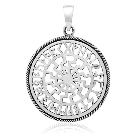 925 Sterling Silver Sonnenrad Black Sun Wheel Viking Runes Futhark