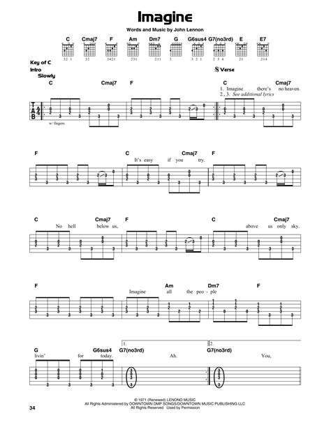 Imagine By John Lennon Guitar Lead Sheet Guitar Instructor