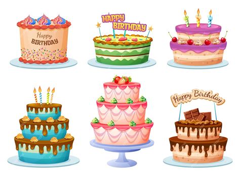 Premium Vector Colorful Birthday Cake Set Cartoon Illustration