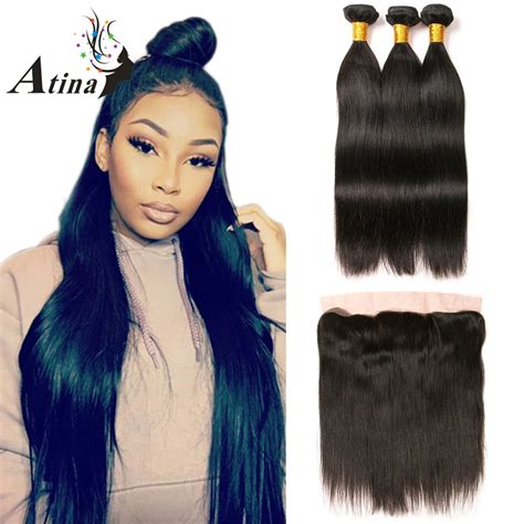 Atina Straight Ear To Ear Lace Frontal Closure With Bundles Virgin Brazilian Human Hair Weave