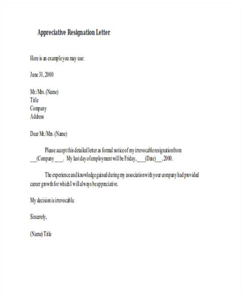 Irrevocable Resignation Letter Sample Resignation Letter