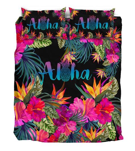 Aloha Hawaiian Tropical Flower Bedding Set Jorjune