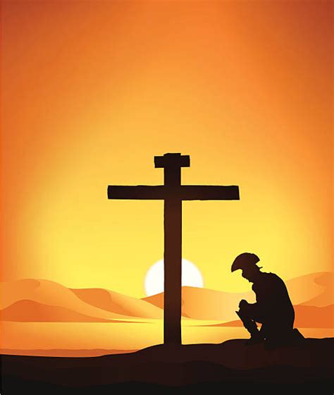 Soldier Kneeling At Cross Statue