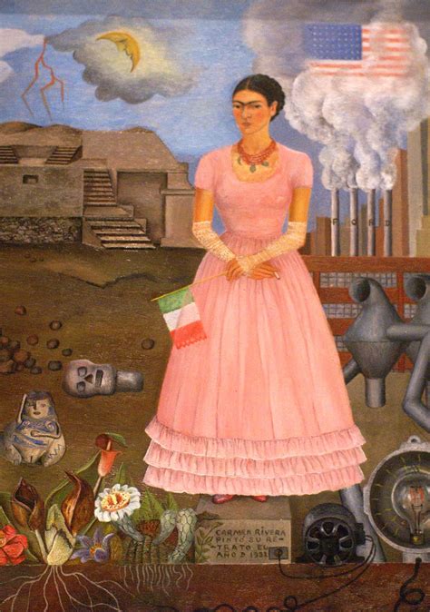 Magdalena carmen frieda kahlo calderón; Frida Kahlo, Selbstbildnis auf der Grenze zwischen Mexiko ...