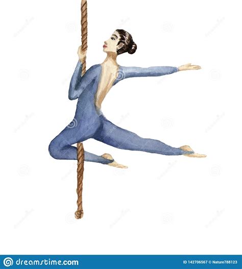 Le Danseur De Corde Et Le Balancier Illustration - Acrobate De Cirque Sur La Corde Illustration D'aquarelle Sur Le Blanc
