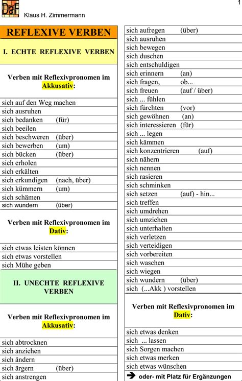 Deutsch Als Fremdsprache Daf Daz Grammatik Reflexive Verben