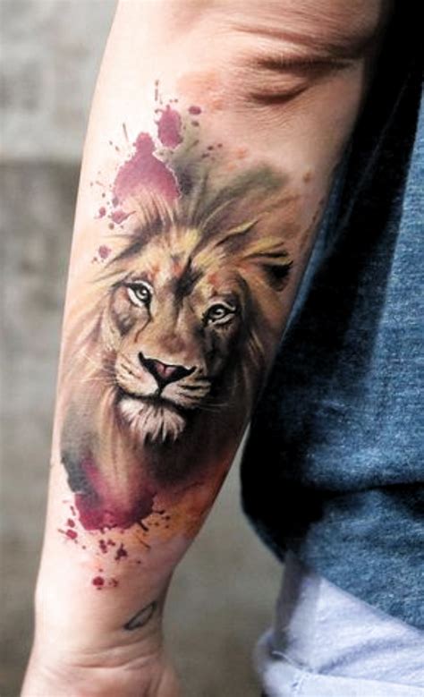 Watercolor Lion Tattoo © Maggie Paletta Tattoo Artist Rusty Bones