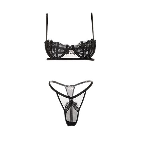 2021 women s lingerie set sexy lace mesh hollow out open push up bra and panty two piece suit