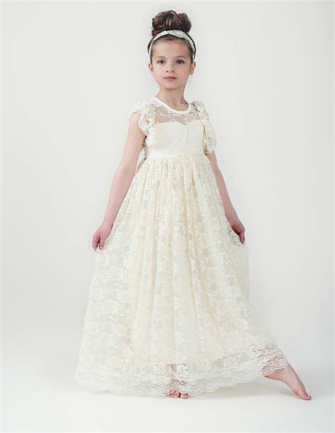 eliza flower girl lace open back dress ivory think pink bows