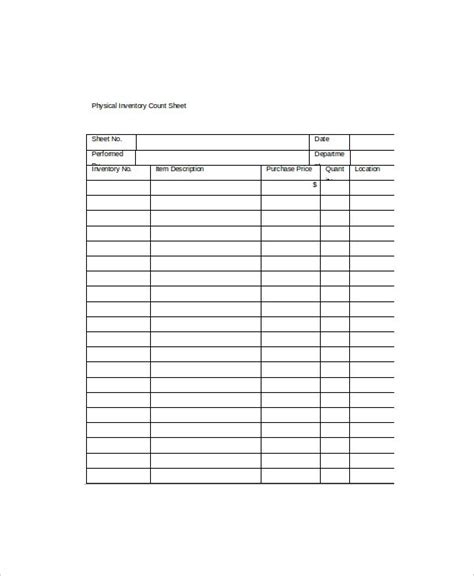 Inventory Control Template With Count Sheet Free Download