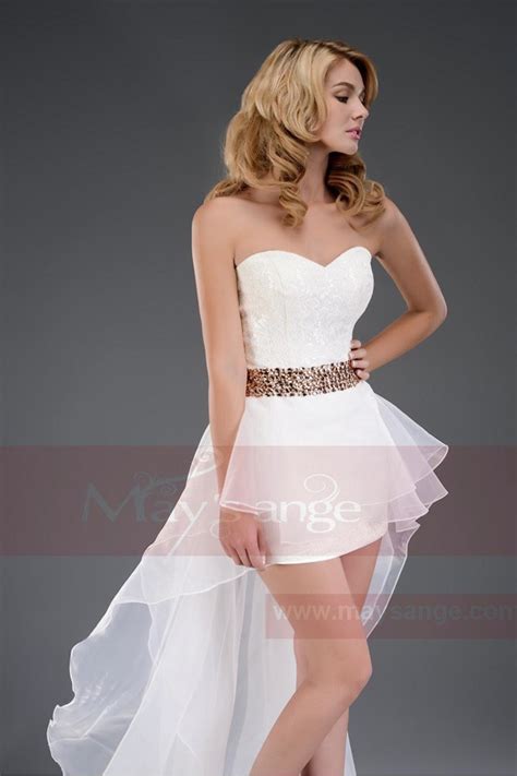 Asymetric White Sexy Dress With Golden Belt For Cocktail Party