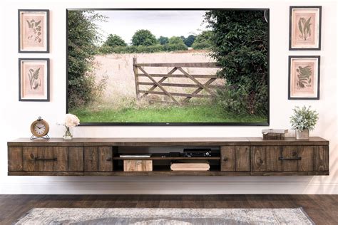 Farmhouse Rustic Wood Floating Tv Stand Entertainment Center Spice