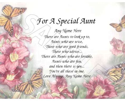 For A Special Aunt Personalized Print Poem Memory Birthday Mothers Day