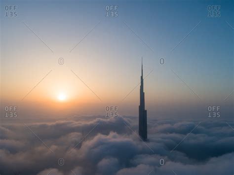 Dubai Uae June 21 2017 Aerial View Of Burj Khalifa Tower In A Sea