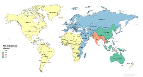 Map Showing World Divided Into Four Regions With The Same