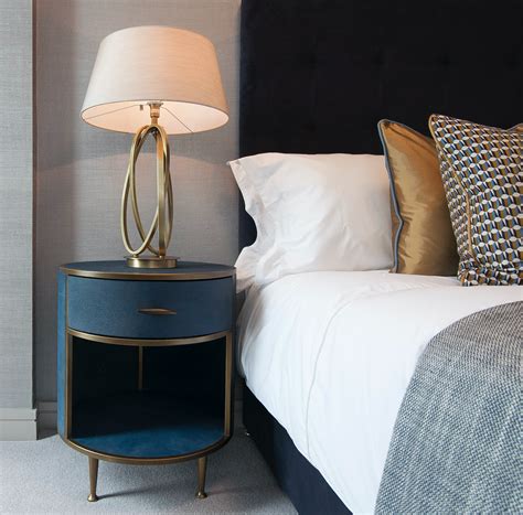 Bedside Table In Navy Faux Shagreen And Antique Brass By Di Designs From Our Willersley R