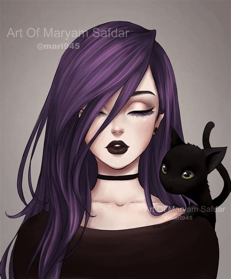 Kawaii Anime Girl With Dark Purple Hair