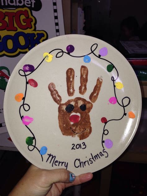Reindeer Handprint With Christmas Lights On A Plate Great Christmas