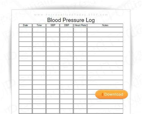 Blood Pressure Log Fillable And Print And Write Pdf Digital Etsy