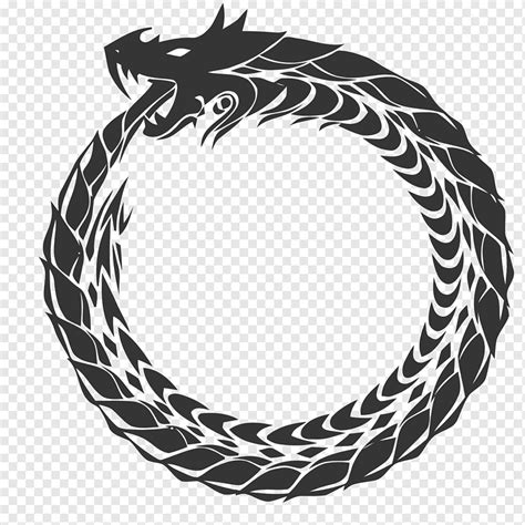 Circle Design Ouroboros Symbol Dragon Black And White Line Chain