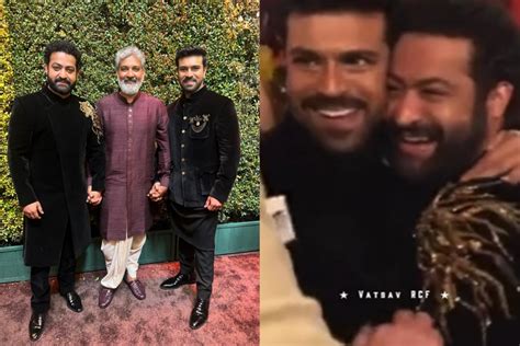 Rrr For Oscars 2023 Ram Charan Ntr Jr Hug Tightly In Excitement At