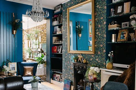 Dark Blue Living Room Maximalist Eclectic Mavi Oturma Odası Tasarım
