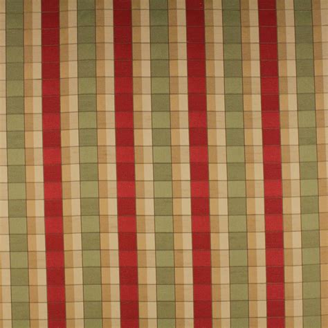 Farmhouse Green And Red Check Woven Upholstery Fabric By The Yard M0436
