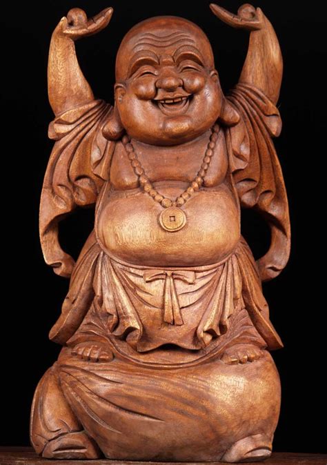 Sold Wood Fat And Happy Buddha Of Wealth 24 2bw7 Hindu Gods And Buddha