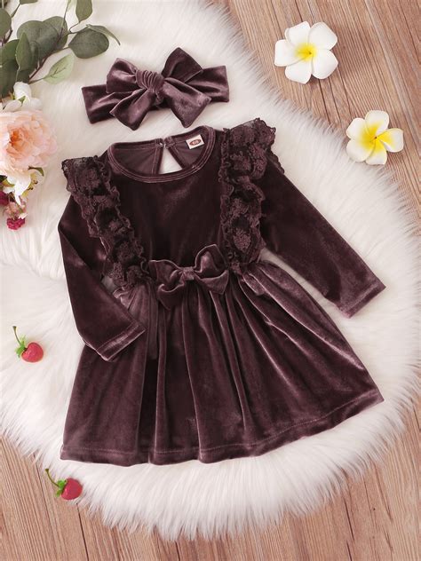 Blotona Toddler Baby Girl Velvet Dress Fall Winter Ruffle Pleated Dress