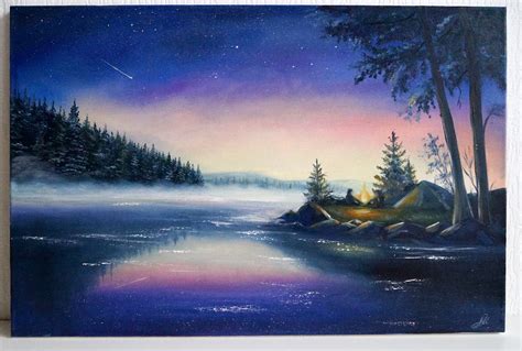 Night Sky Landscape Painting Original Oil Painting Starry Etsy