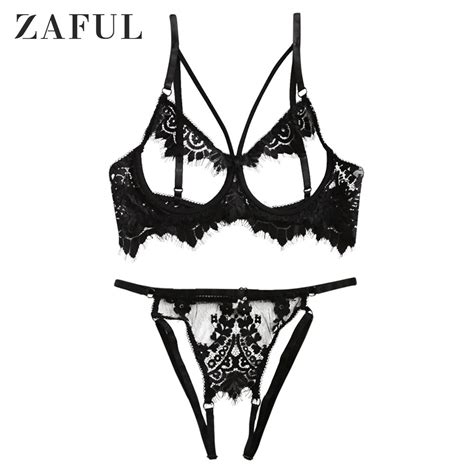 Zaful New Ultra Thin Sexy Hollow Lace Underwire Open Crotch Lingerie