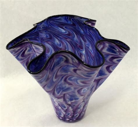 Hand Blown Glass Art Bowl Vase Blue Purple 6724 Oneil Hand Blown