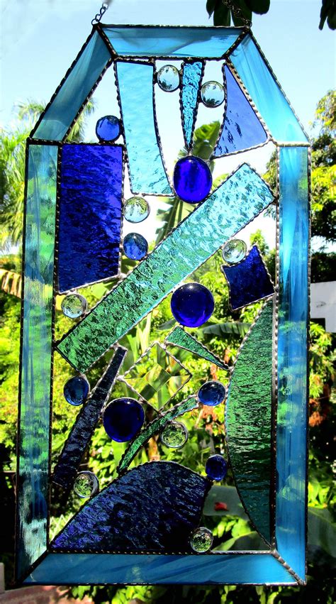 Stained Glass Suncatcher Abstract Design 9x 16 Etsy Stained Glass