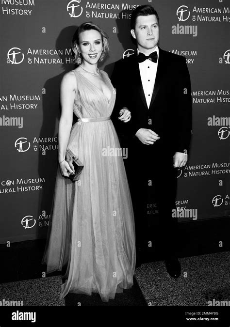 scarlett johansson left and colin jost right attend the american museum of natural history s