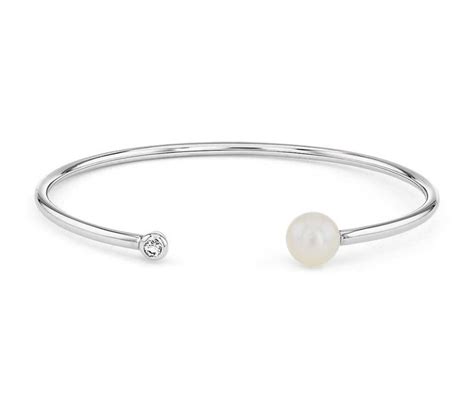 Cultured Freshwater Pearl Bangle Bracelet With White Topaz Detail In