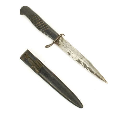 Original German Wwi Trench Knife With Wwii Boot Scabbard