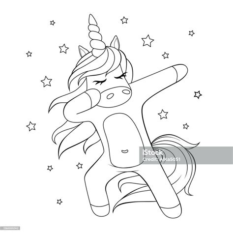 Cute Dabbing Unicorn Black And White Vector Illustration For Coloring Book Stock Illustration