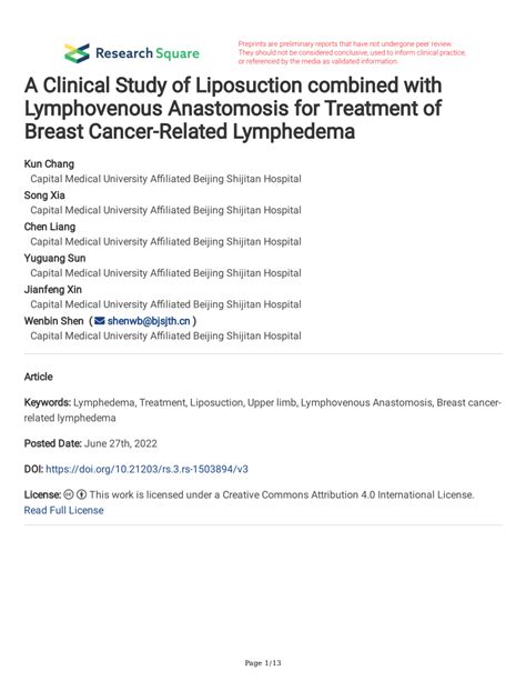 Pdf A Clinical Study Of Liposuction Combined With Lymphovenous