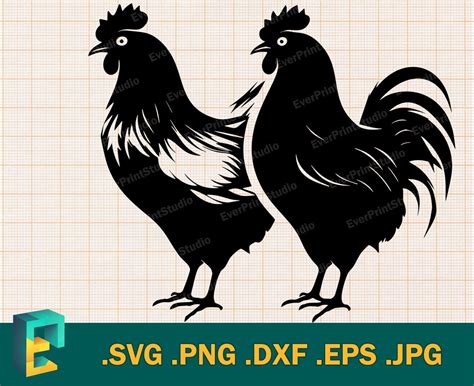 Two Roosters Svg Unique Design For Cricut And Silhouette Rooster Clipart