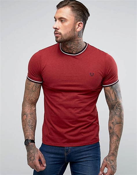 Fred Perry Slim Fit Crew Neck Twin Tipped T Shirt Red Asos