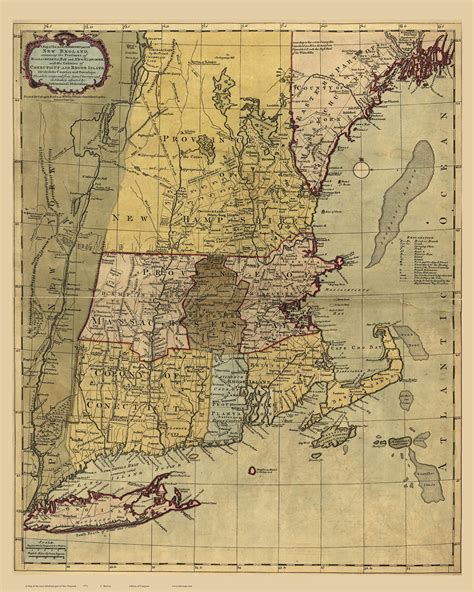 New England 1771 Old Map Reprint Bowles B6 Color Old Maps