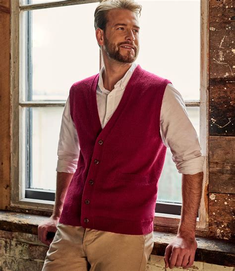 Wine Mens Lambswool Knitted Waistcoat Woolovers Uk