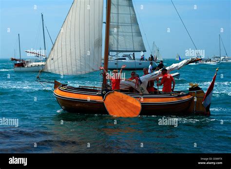 Traditional Sailing Flatbottom Boat Netherlands During Parade Of