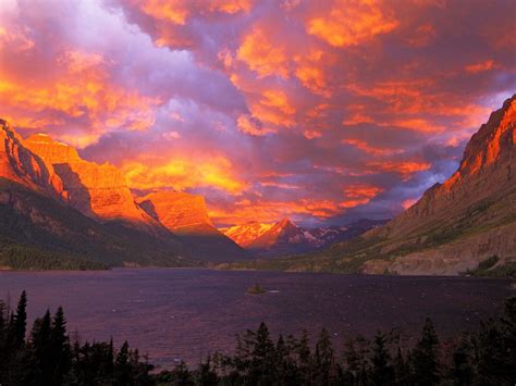 Sunrise Over St Mary Lake Glacier National Park Montana Top Wallpapers