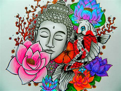 Tattoo Design Buddhakoi And Lotus Blossom On Behance