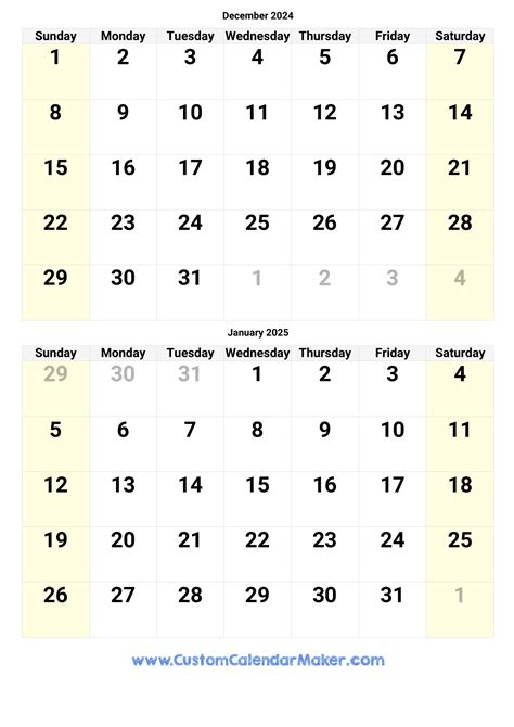December 2024 And January 2025 Printable Calendar Template
