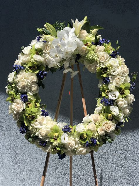 Endless Remembrance Sympathy Wreath In Green Blue White Colors In
