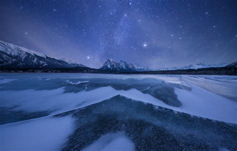 Wallpaper Winter The Sky Stars Snow Mountains Night Lake Ice