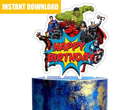 Printable Superheroes Cake Topper Birthday Party Superheroes Etsy