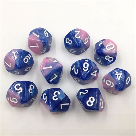 10 Pcsset Rollooo Polyhedral Dice 10 Sided Dice D10s Blue And Pink